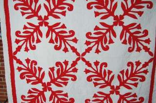 1870s Vintage Red & White Scherenshnitte Hawaiian Applique Antique 