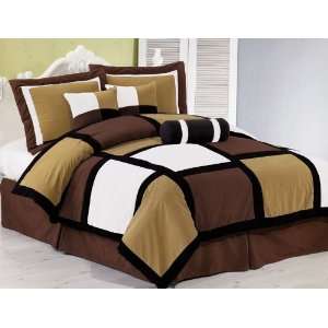  7 Piece King Brown Mosaic Bedding Comforter Set: Home 