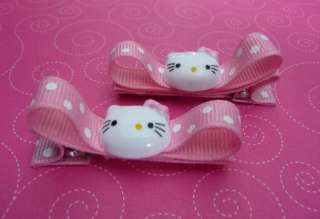 Boutique Hair Bow Clippies Clips Set of 2 HELLO KITTY Pink no slip 