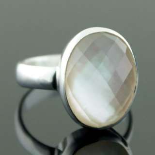 925 Sterling Silver Faceted Quartz Top MOP Ring Sz 8  
