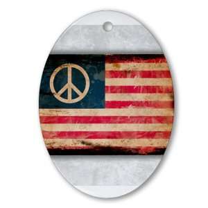  Ornament (Oval) Worn US Flag Peace Symbol: Everything Else