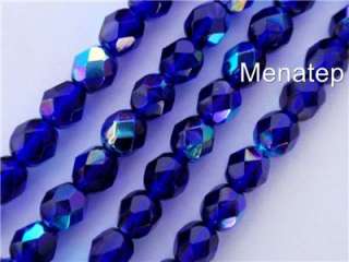 25 6mm Czech Firepolish Beads    Cobalt AB  