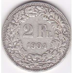  1904 Switzerland 2 Franc Coin   Silver Content 83,5% 