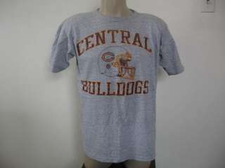   80s RAYON BLEND CENTRAL BULLDOGS FOOTBALL CHAMPION T Shirt LARGE soft