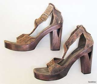 Size 8   CALLEEN CORDERO Distressed Brown Leather Platform High Heel 