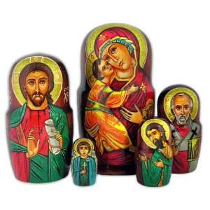  5 Nested Wood Hand Painted Icon Dolls, Orthodox Authentic 