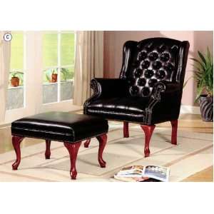   Wing Back Button Tufted Chair and Ottoman: Furniture & Decor