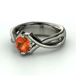    Calligraphy Ring, Round Fire Opal Sterling Silver Ring: Jewelry