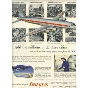  1953 Douglas DC 6 Airplane Full Page Magazine Ad 
