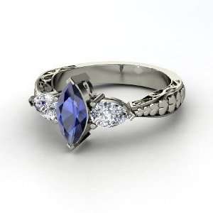  Hearts Summit Ring, Marquise Sapphire 18K White Gold Ring 