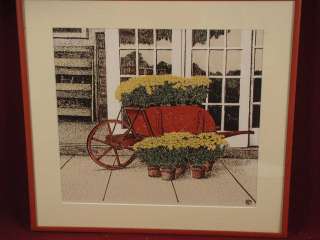 Still Life with Flower Cart, Color Ink Drawing by RP  