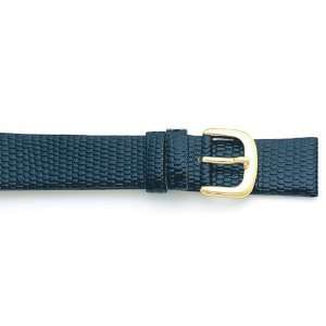   Long 18mm Black Lizard Grain Calfskin Leather Watch Strap: Jewelry