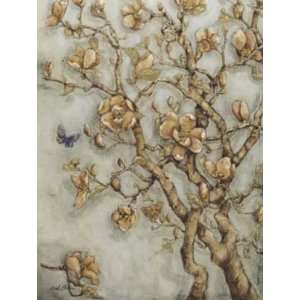  Nicole Etienne: 30W by 40H : Pink Magnolia on Blue Linen 