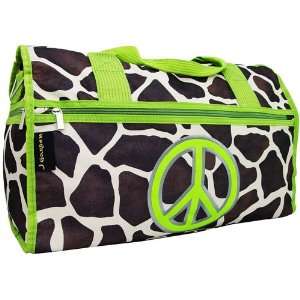   Green Trim Giraffe Print Duffle Bag with Peace Sign: Everything Else