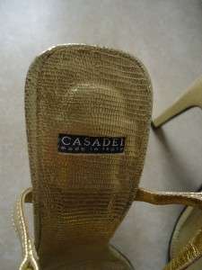 CASADEI GOLD LEATHER HEEL STRAPPY SANDALS SHOES 7.5 B  