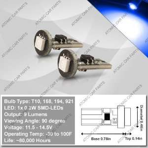 Hi Intensity 90° CANBUS LED Bulbs (0.2W)   168/194/921/T10 Type, Blue 