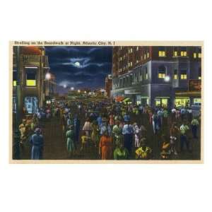   , New Jersey   Boardwalk Strolls at Night Premium Poster Print, 18x24