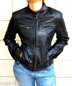 NWT Womens Mandarin Collar Bomber Leather jacket Style 27FB  