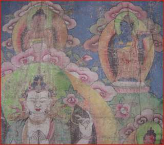 19THC ANTIQUE CHENREZIG BUDDHA THANKA PAINTING TIBET  