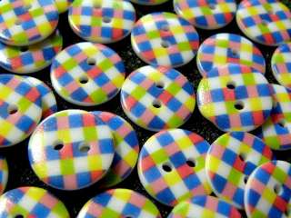 20 ROUND RAIN BOW GINGHAM PLASTIC SEWING BUTTONS C145  