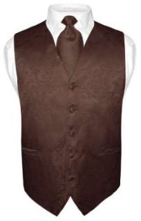  Mens Brown Paisley Design Dress Vest and NeckTie Set for 