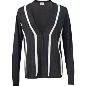  Womens Long Sleeve Full Zip Sweater( COLOR Black/White, WOMENS 