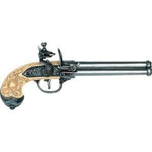 Italian Triple Barrel Flintlock Pistol   Pewter 