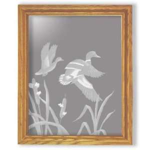  Cattail Mallards Ducks Rectangular Oak Frame Mirror 