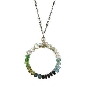  Teal Mix Semiprecious Stone and Freshwater Pearl Necklace 