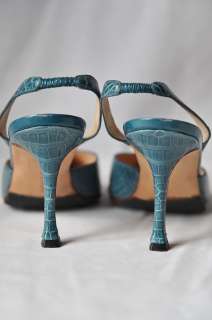 MANOLO BLAHNIK Carolyne Blue ALLIGATOR Slingback Pump High Heel Shoe 