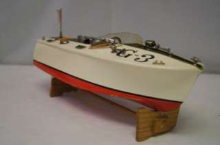 1950S ITO SPEED BOAT RACE BOAT WITH ORIGINAL BOX WOOD BATTERY OP 