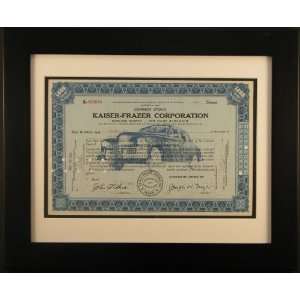    Framed Kaiser Frazer Corporation Stock Certificate 