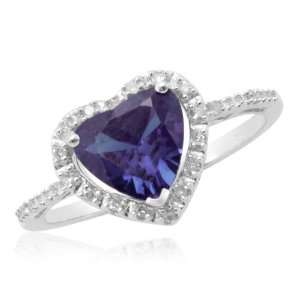   Heart Shape Created Ceylon Sapphire with Diamonds Heart Ring, Size 8