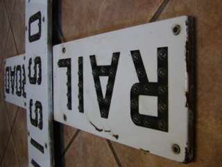 RARE Vintage Porcelain Marble Railroad Crossing Sign > Antique Old 