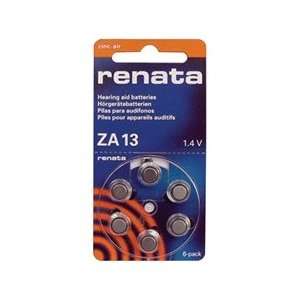  Renata #13 Zinc Air Activated Hearing Aid Battery 6 Pack 