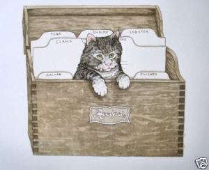 Martha Hinson Kitten in a Recipe Box Etching! Deli cat  