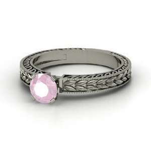  Charlotte Ring, Round Rose Quartz 14K White Gold Ring 