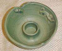 Pair Celadon Green Lizard Candle Bowls Pottery/Ceramic  