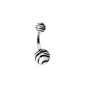    14g Acrylic White Zebra Animal Print Belly Navel Ring: Jewelry