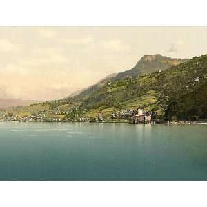 Vintage Travel Poster   Chillon Castle Geneva Lake Switzerland 24 X 18