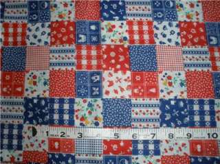 75 YDS PATCHWORK CHEATER RED WHITE BLUE COUNTRY COTTON FABRIC SEWING 
