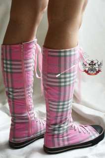 KAWAII KNEE Sneaker boots 13/13.5 Pink PLAID/Tartan 44  