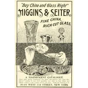 1899 Ad Higgins Seiter Fine China Cut Glass Home Decor Decanter Vase 