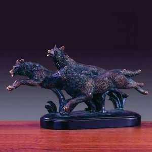  Three Running Wolves Bronze Finish Statue with Base, 8 