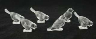   of 6 vintage Small Clear Glass Minaiture Chickadee Bird Figurines OE62