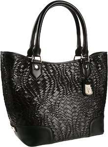   Serena Leather Black Optical Weave Small Tote Bag Handbag Purse NEW