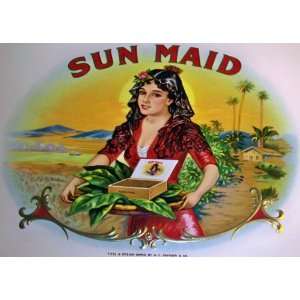    Sun Maid Embossed Inner Cigar Label, 1920s 