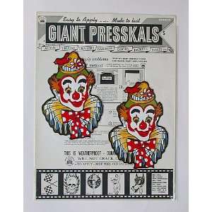    Vintage Presskals Circus Clown Decals 1950 