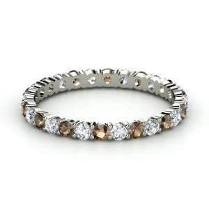   Thin Eternity Band, Sterling Silver Ring with Smoky Quartz & Diamond