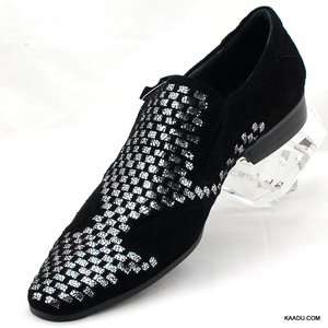 CK1104 Chris Kaadu Men Dress Comfort Shoe Loafer Black Silver  